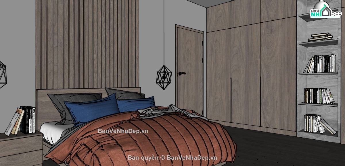 sketchup nội thất phòng ngủ,thiết kế phòng ngủ đẹp,phòng ngủ model sketchup