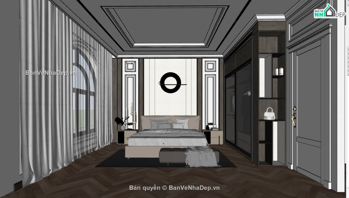 thiết kế phòng ngủ hiện đại,thiết kế phòng ngủ sketchup,nội thất phòng ngủ sketchup