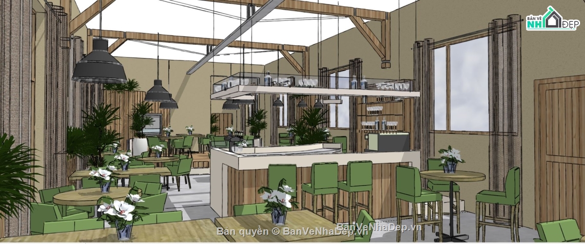 file su quán cafe,su quán cafe,file sketchup quán cafe