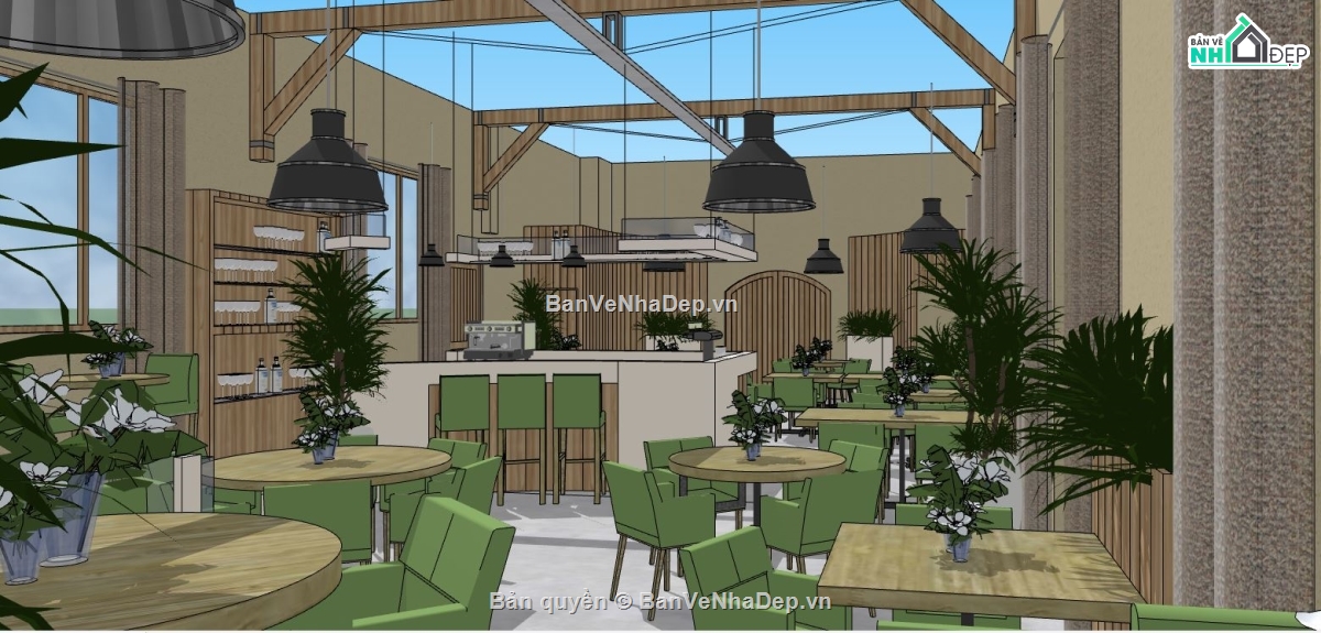 file su quán cafe,su quán cafe,file sketchup quán cafe