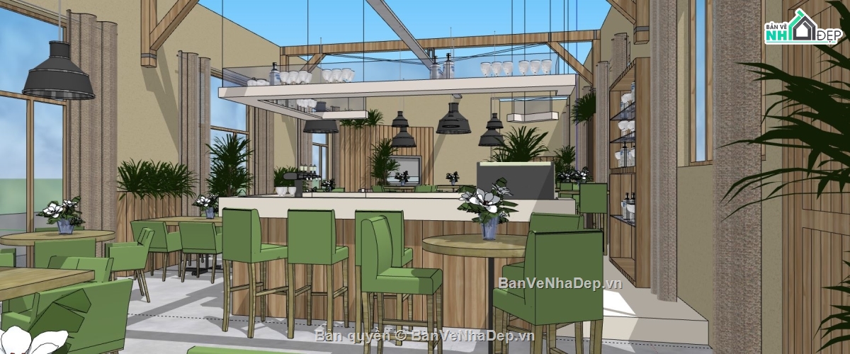 file su quán cafe,su quán cafe,file sketchup quán cafe