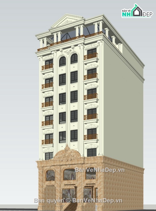 khách sạn 8 tầng,sketchup khách sạn,file su khách sạn 8 tầng