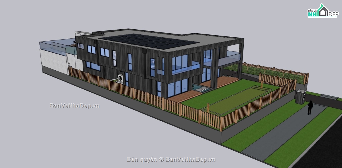 biệt thự sketchup,file su biệt thự 2 tầng,phối cảnh biệt thự 2 tầng