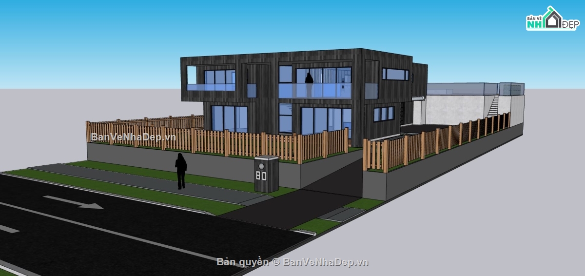 biệt thự sketchup,file su biệt thự 2 tầng,phối cảnh biệt thự 2 tầng