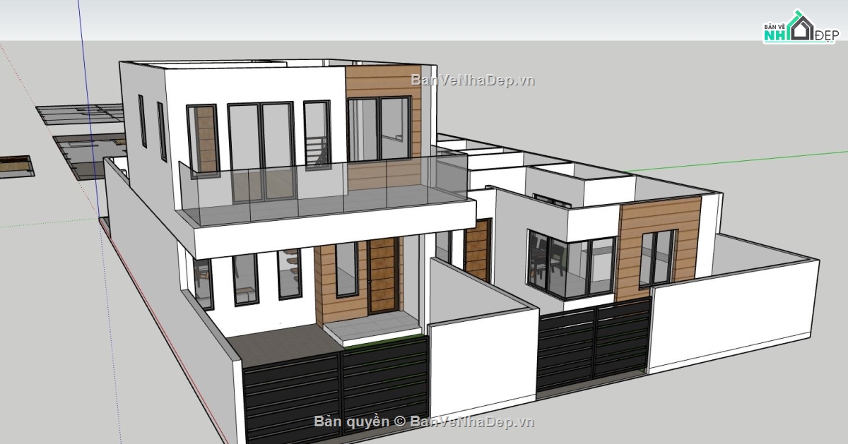 biệt thự 2 tầng,phối cảnh biệt thự 2 tầng,file sketchup biệt thự 2 tầng,mẫu biệt thự 2 tầng đẹp