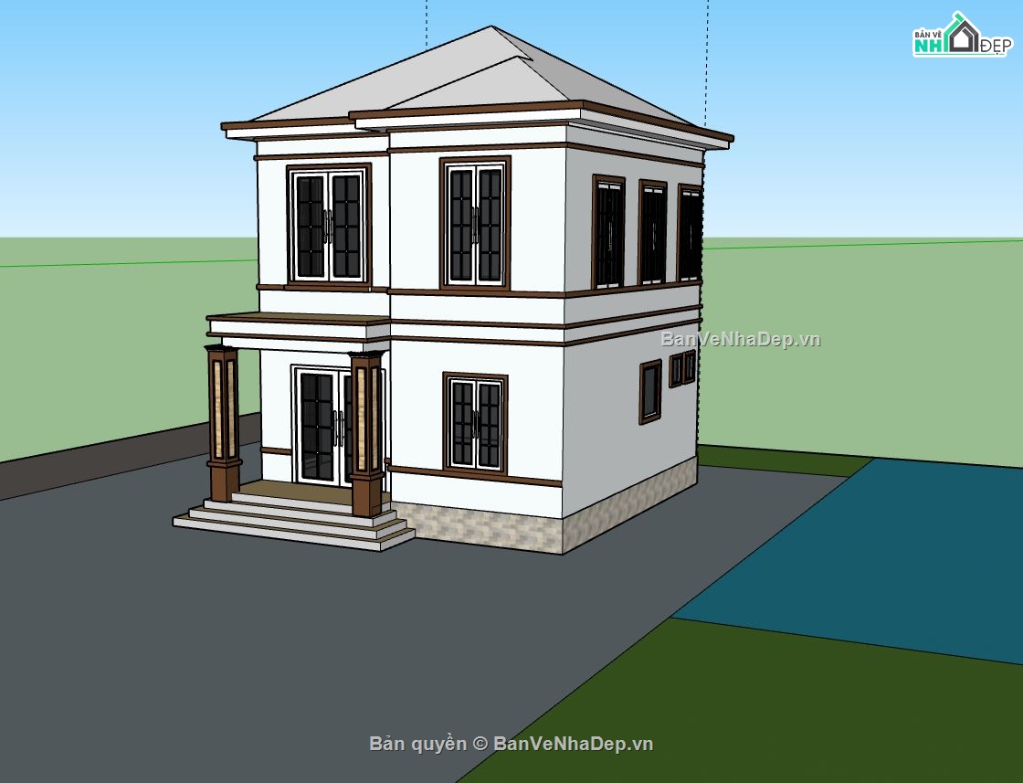 biệt thự 2 tầng,model su biệt thự 2 tầng,mẫu sketchup biệt thự 2 tầng,phối cảnh biệt thự 2 tầng