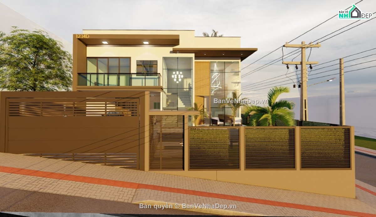 biệt thự 2 tầng,Phối cảnh biệt thự,sketchup biệt thự