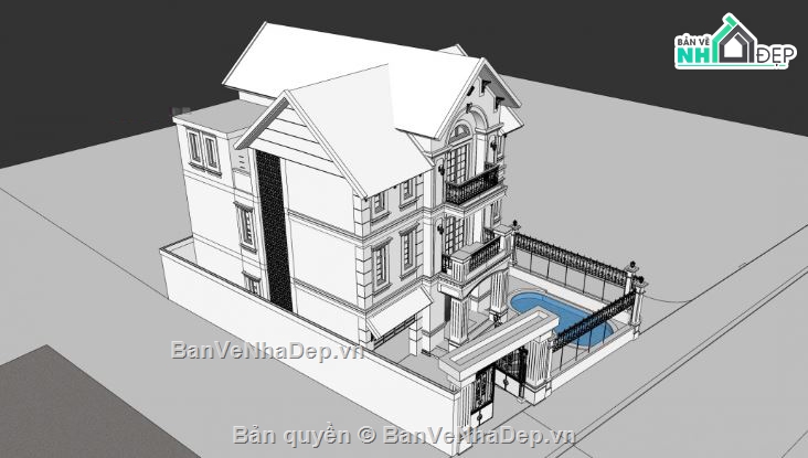 biệt thự 3 tầng,Phối cảnh biệt thự,biệt thự tân cổ điển