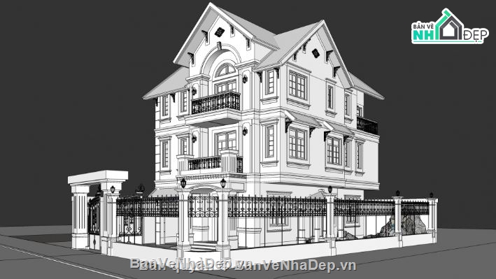biệt thự 3 tầng,Phối cảnh biệt thự,biệt thự tân cổ điển