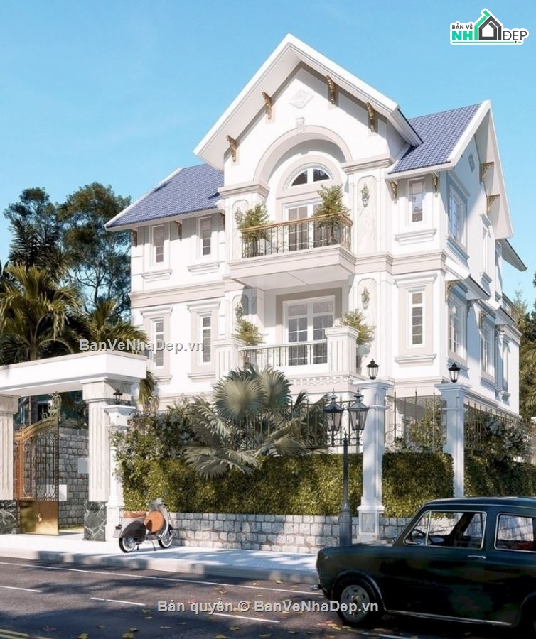 biệt thự 3 tầng,Phối cảnh biệt thự,biệt thự tân cổ điển