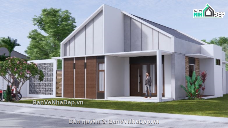 villa hiện đại,mẫu villa sketchup,phối cảnh villa 1 tầng