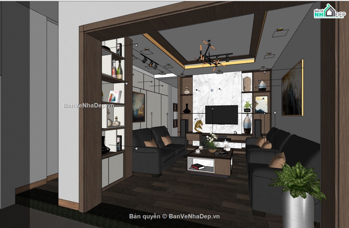 sketchup phòng khách hiện đại,Phòng khách hiện đại file sketchup,Phòng khách file su,Model su phòng khách