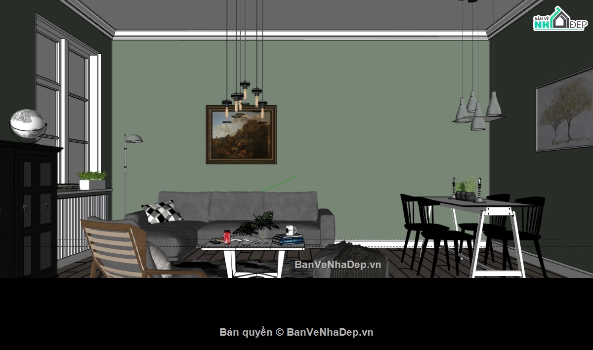 Phòng khách hiện đại file sketchup,sketchup phòng khách hiện đại,thiết kế phòng khách model su