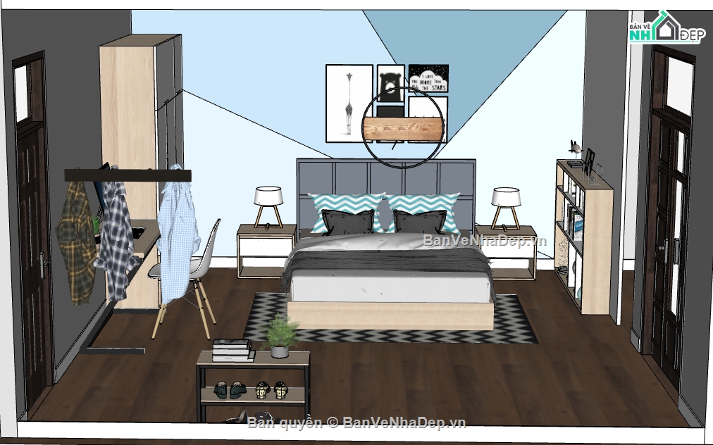 nội thất phòng ngủ 3d su,thiết kế phòng ngủ sketchup,file sketchup phòng ngủ hiện đại