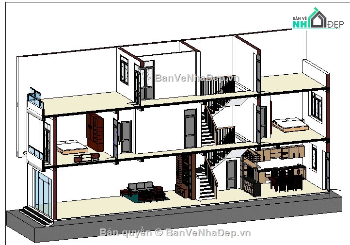 nhà phố 3 tầng,nhà 3 tầng,nhà kích thước 5 x 20m
