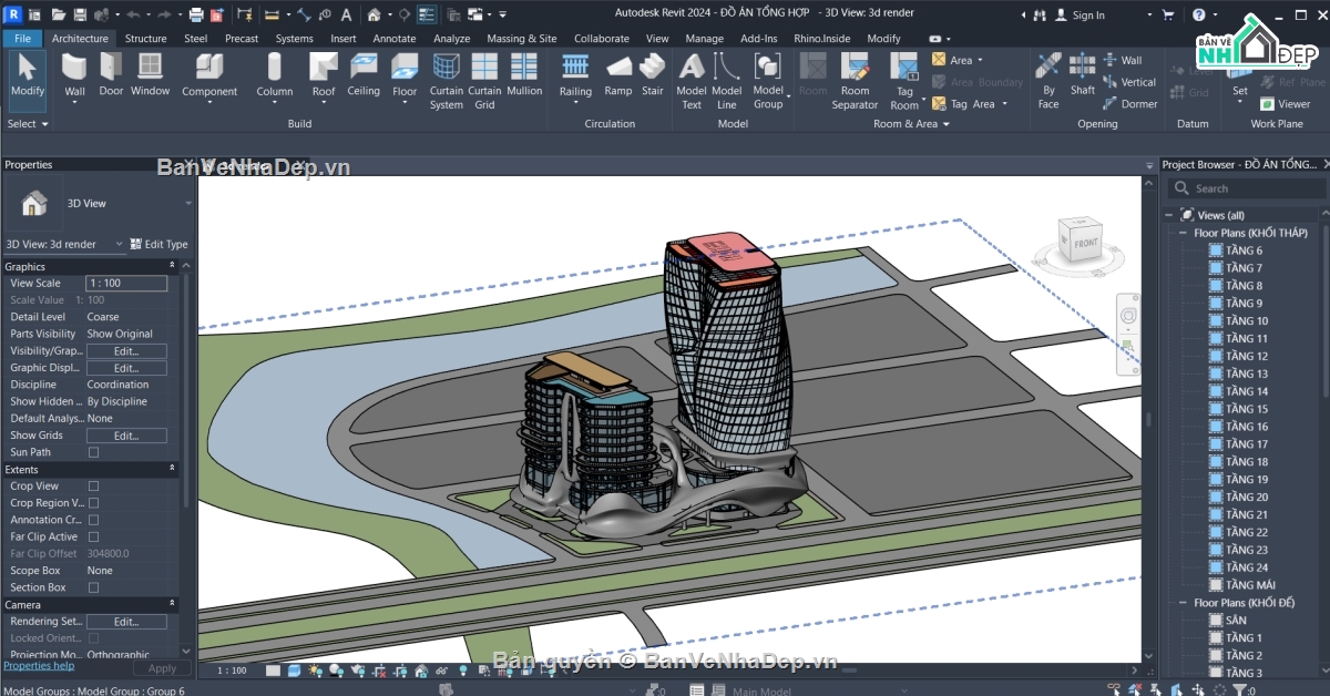 ĐỒ ÁN TỔNG HỢP,PHỨC HỢP TRUNG TÂM THƯƠNG MẠI + CĂN HỘ + VĂN PHÒNG,ĐỒ ÁN,ĐỒ ÁN KIẾN TRÚC,RENDER D5,FILE THIẾT KẾ REVIT