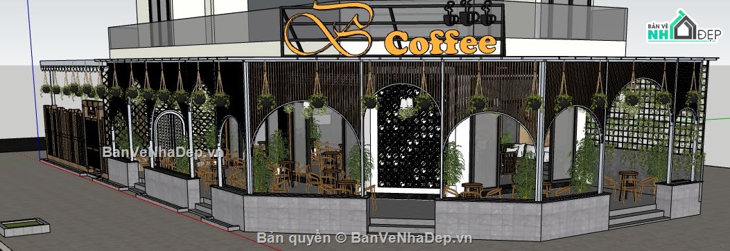 file su quán cafe,quán cafe file su,file sketchup quán cafe