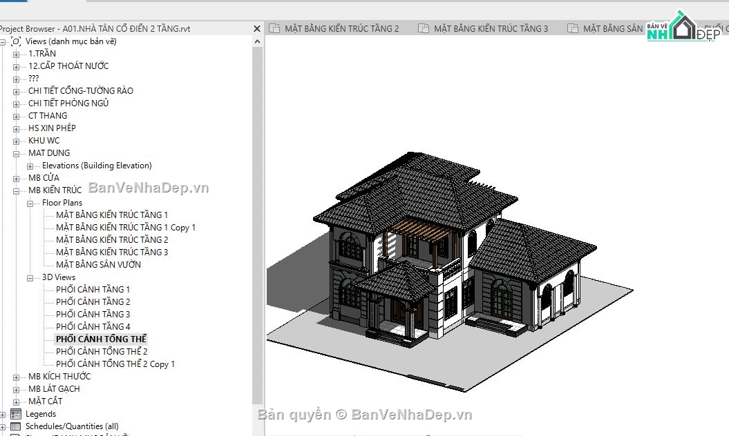 revit biệt thự 2 tầng,file revit biệt thự 2 tầng,bản vẽ revit biệt thự 2 tầng,Biệt thự 2 tầng 13.865x14.83m