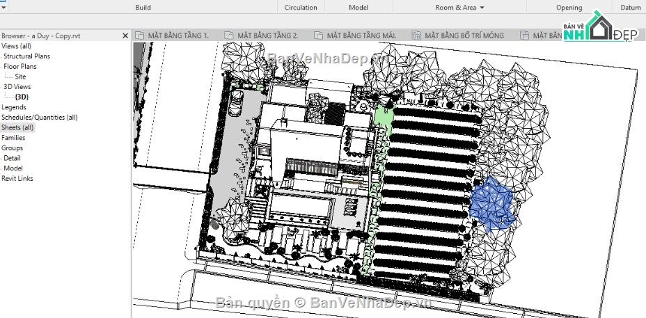 biệt thự nhà vườn,file revit biệt thự 1 tầng,biệt thự 1 tầng file revit