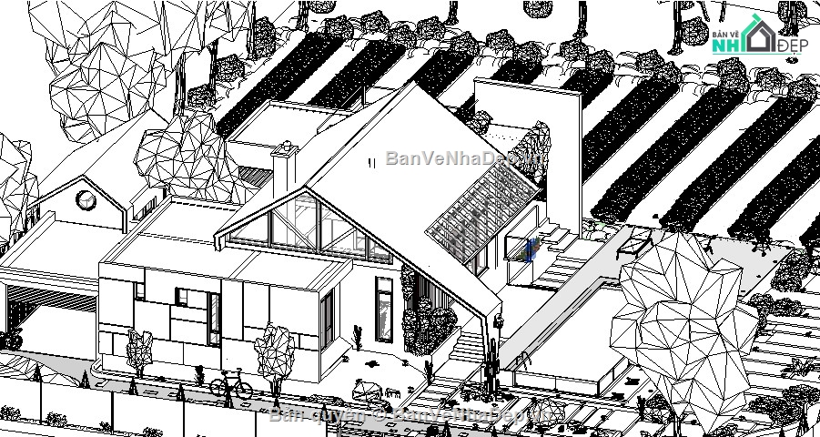 biệt thự nhà vườn,file revit biệt thự 1 tầng,biệt thự 1 tầng file revit