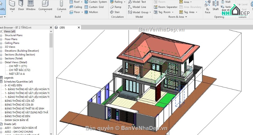 biệt thự 2 tầng,revit biệt thự 2 tầng,file revit biệt thự 2 tầng