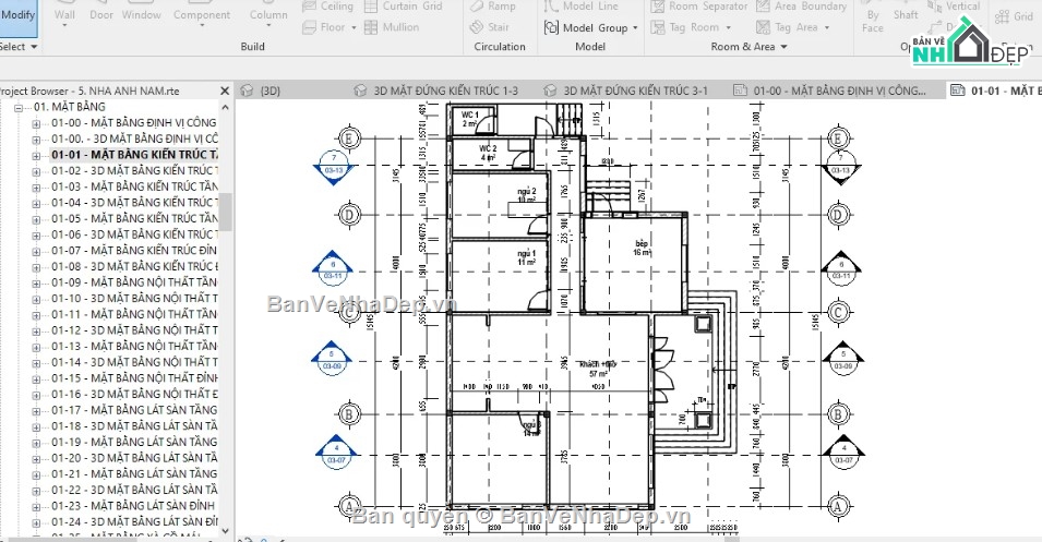 revit nhà cấp 4,nhà cấp 4 file revit,nhà cấp 4