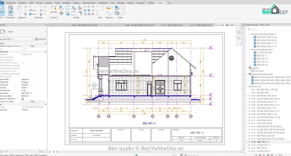 Nhà mái thái cấp 4,Nhà cấp 4 revit,file revit nhà mái thái