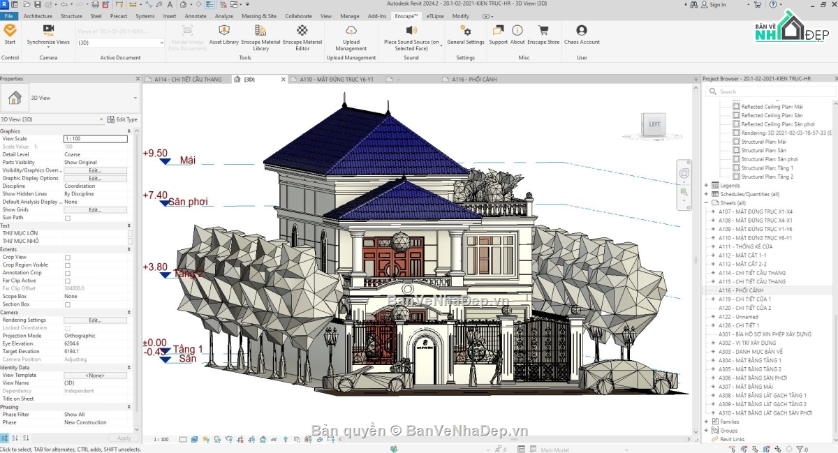 biệt thự tân cổ điển đẹp,biệt thự 3 tầng,biệt thự cổ điển 3 tầng,revit biệt thự 3 tầng