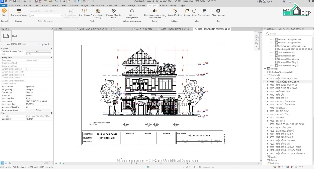 biệt thự tân cổ điển đẹp,biệt thự 3 tầng,biệt thự cổ điển 3 tầng,revit biệt thự 3 tầng