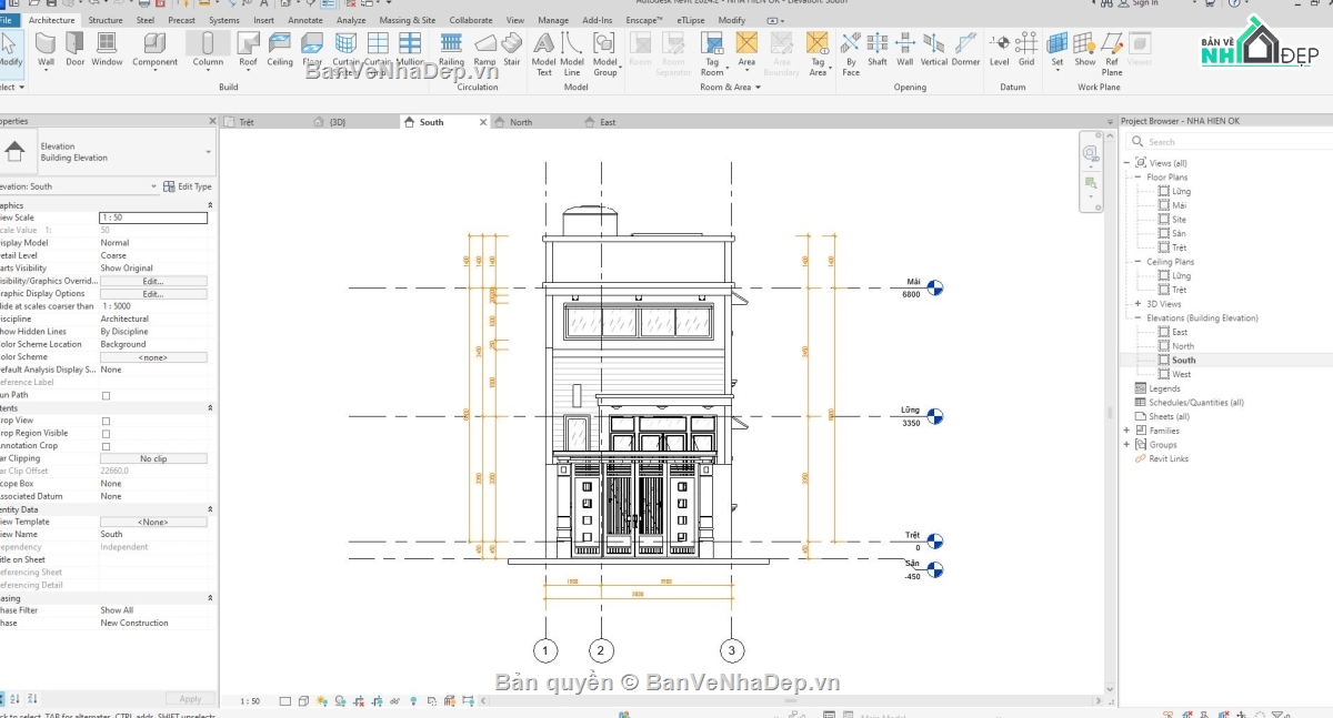 nhà gác lửng,gác lửng,nhà phố,Revit nhà phố gác lửng