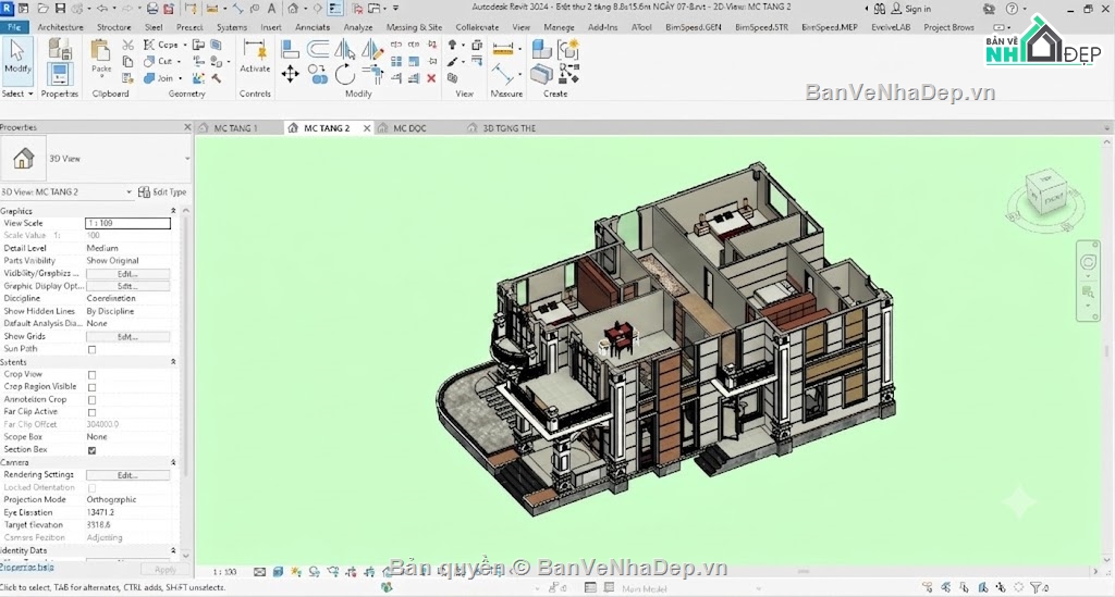 Biệt thự tân cổ điển,Biệt thự 2 tầng tân cổ điển,file cad biệt thự 2 tầng