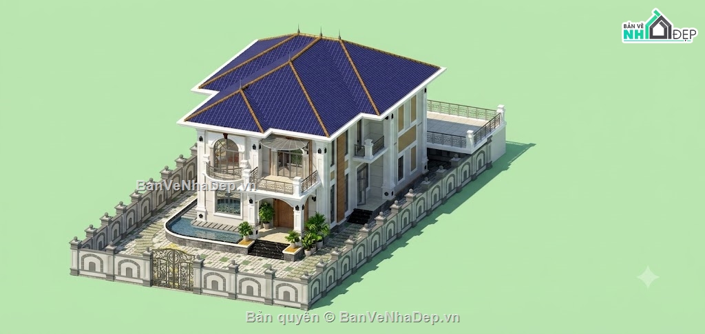 Biệt thự tân cổ điển,Biệt thự 2 tầng tân cổ điển,file cad biệt thự 2 tầng