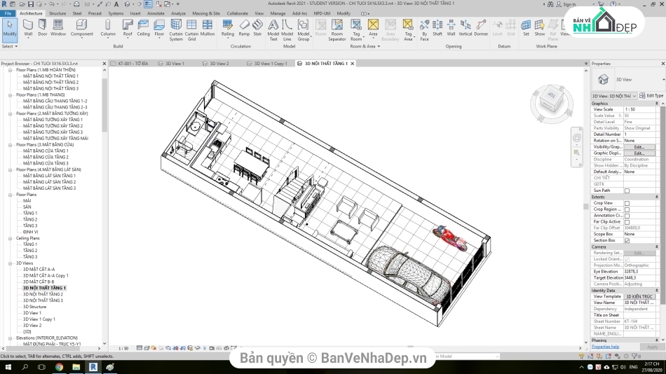 Mẫu nhà phố 3 tầng,revit nhà phố 3 tầng,file revit nhà phố 3 tầng,model revit nhà phố 3 tầng,bản vẽ revit nhà phố 3 tầng