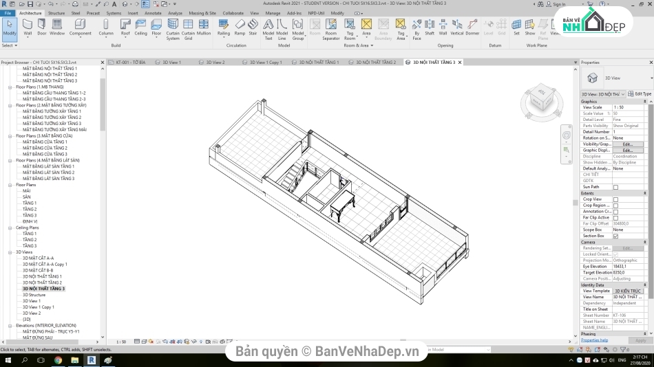 Mẫu nhà phố 3 tầng,revit nhà phố 3 tầng,file revit nhà phố 3 tầng,model revit nhà phố 3 tầng,bản vẽ revit nhà phố 3 tầng