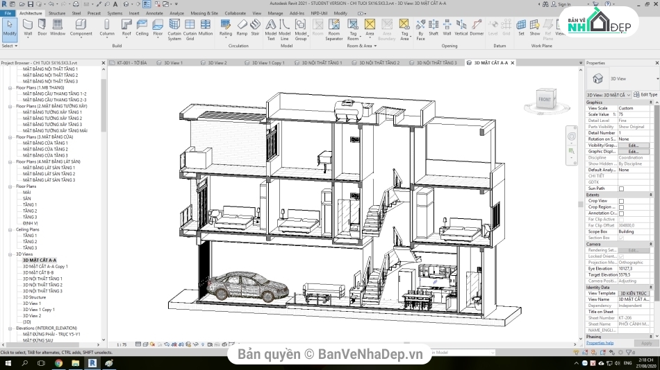 Mẫu nhà phố 3 tầng,revit nhà phố 3 tầng,file revit nhà phố 3 tầng,model revit nhà phố 3 tầng,bản vẽ revit nhà phố 3 tầng