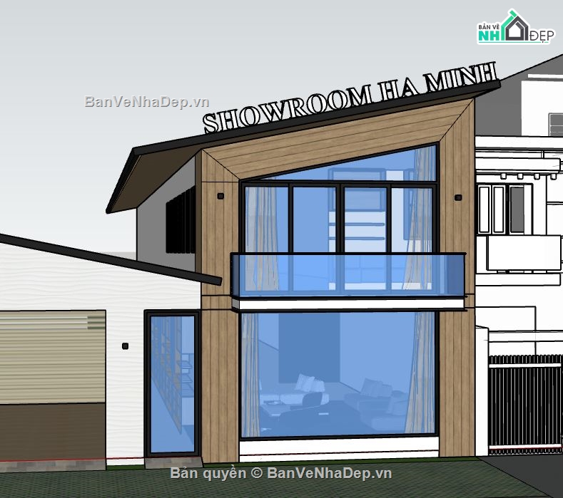 Showroom 2 tầng,model su Showroom 2 tầng,sketchup Showroom 2 tầng