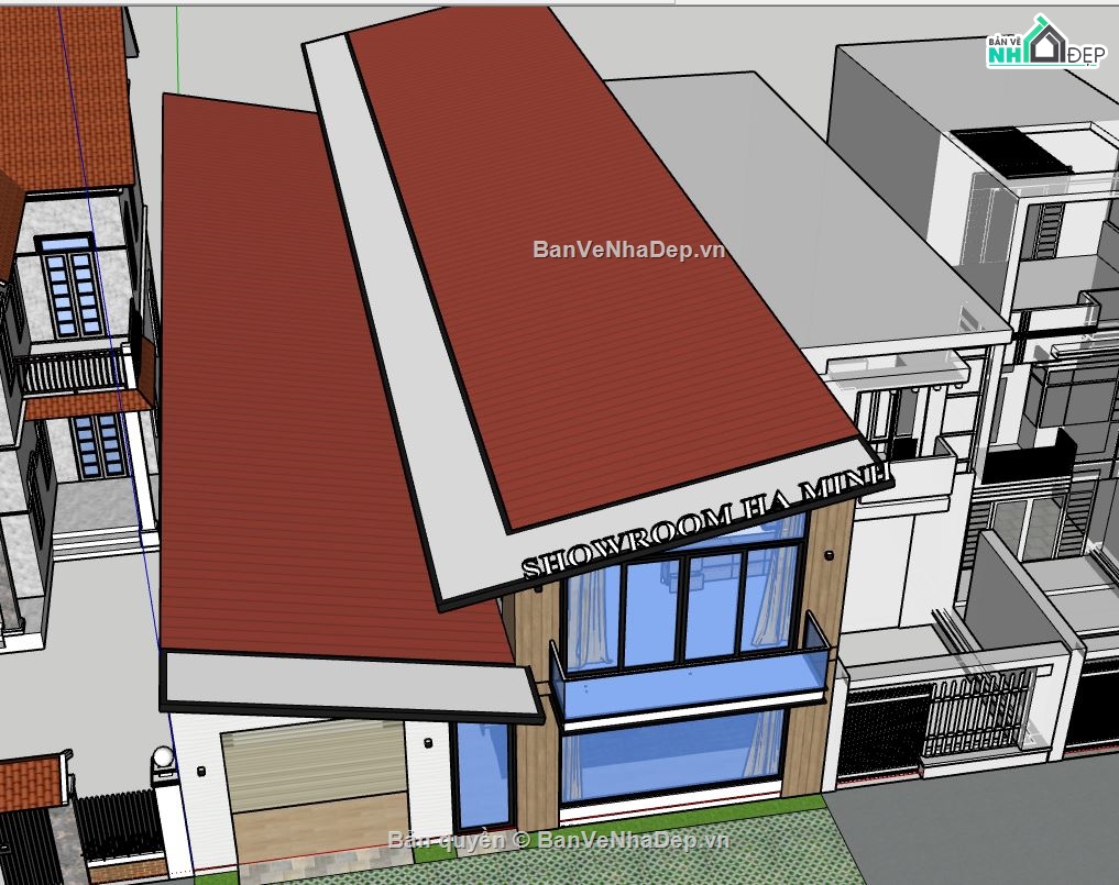 Showroom 2 tầng,model su Showroom 2 tầng,sketchup Showroom 2 tầng