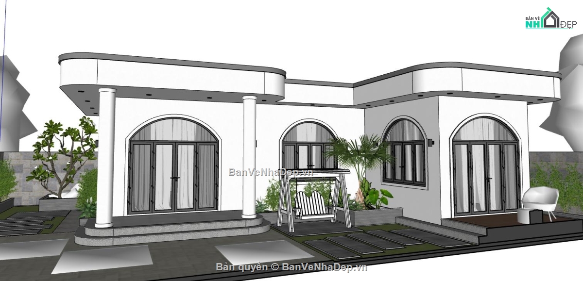 Sketchup,2 tầng,Sketchup 2 tầng,villa 2 tầng,mẫu sketchup villa 2 tầng