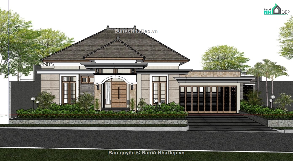 Sketchup,2 tầng,Sketchup 2 tầng,villa 2 tầng,mẫu sketchup villa 2 tầng