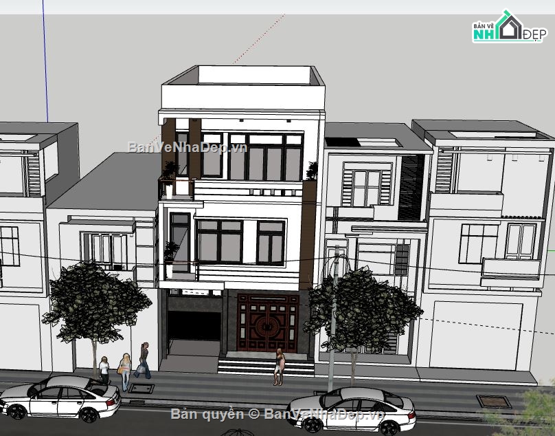 Nhà phố 3 tầng,Model su nhà phố 3 tầng,sketchup nhà phố 3 tầng
