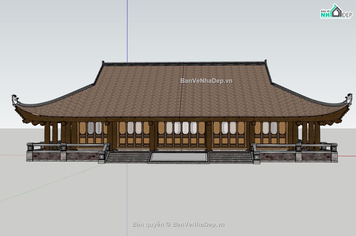 nhà mái ngói truyền thống,sketchup nhà mái ngói,nhà mái ngói đẹp