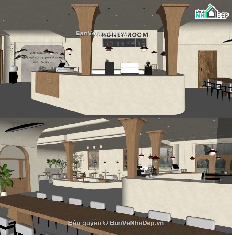 phối cảnh quán cafe,thiết kế nội thất cafe,nội thất quán cafe