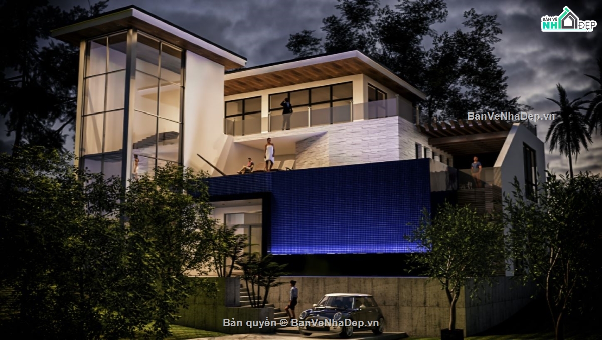 Sketchup phối cảnh biệt thự,biệt thự 3 tầng,biệt thự hiện đại