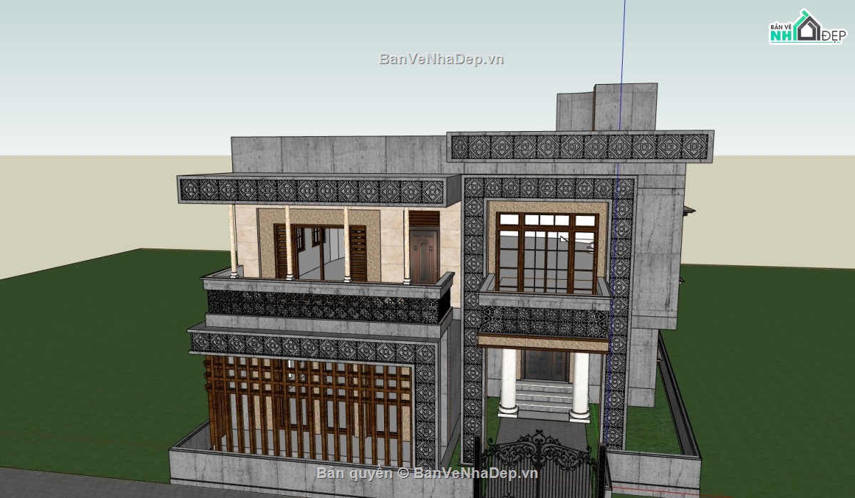 biệt thự 2 tầng,biệt thự đẹp,biệt thự sketchup,biệt thự hiện đại