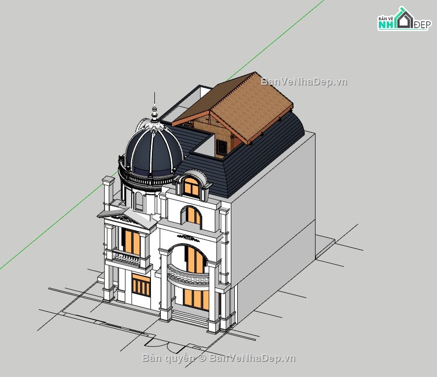 lâu đài 3 tầng,sketchup nhà 3 tầng,phối cảnh nhà 3 tầng