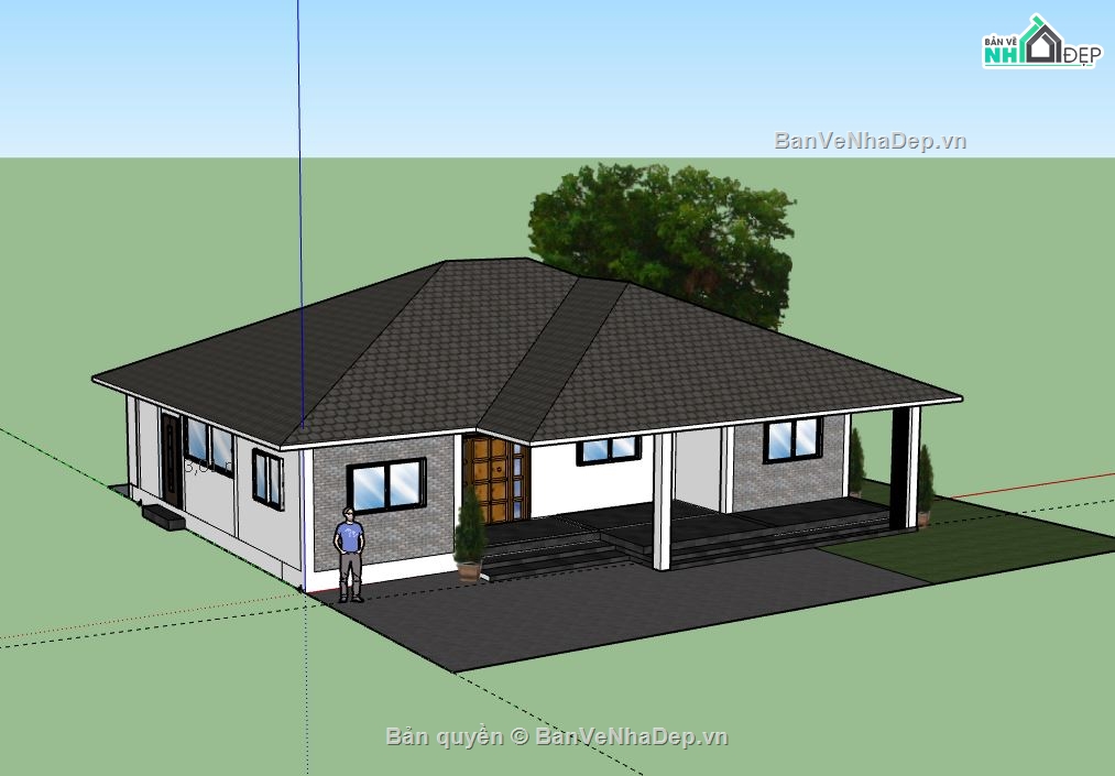 Biệt thự 1 tầng,model su biệt thự 1 tầng,sketchup biệt thự 1 tầng