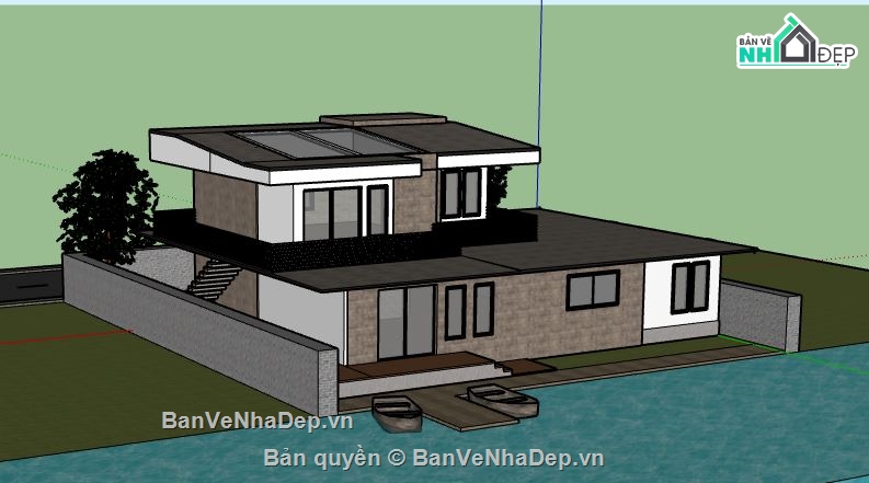 Biệt thự 2 tầng,model su biệt thự 2 tầng,file sketchup biệt thự 2 tầng