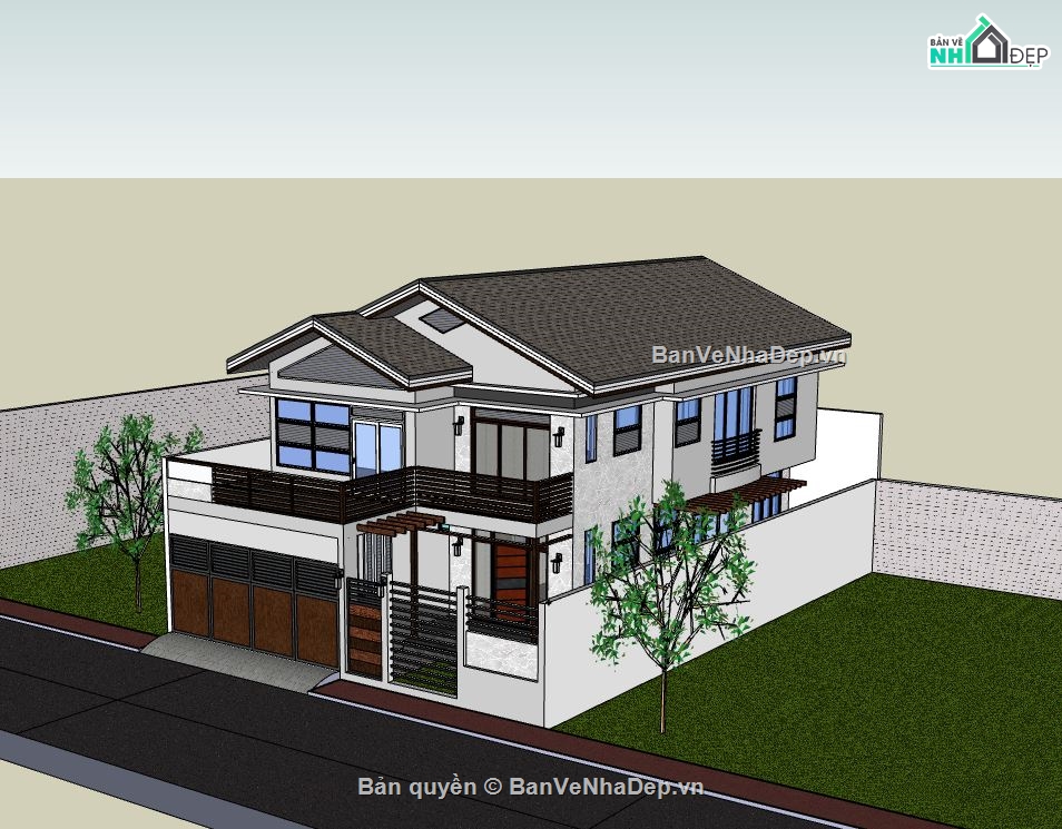 Biệt thự 2 tầng,model su biệt thự 2 tầng,sketchup biệt thự 2 tầng