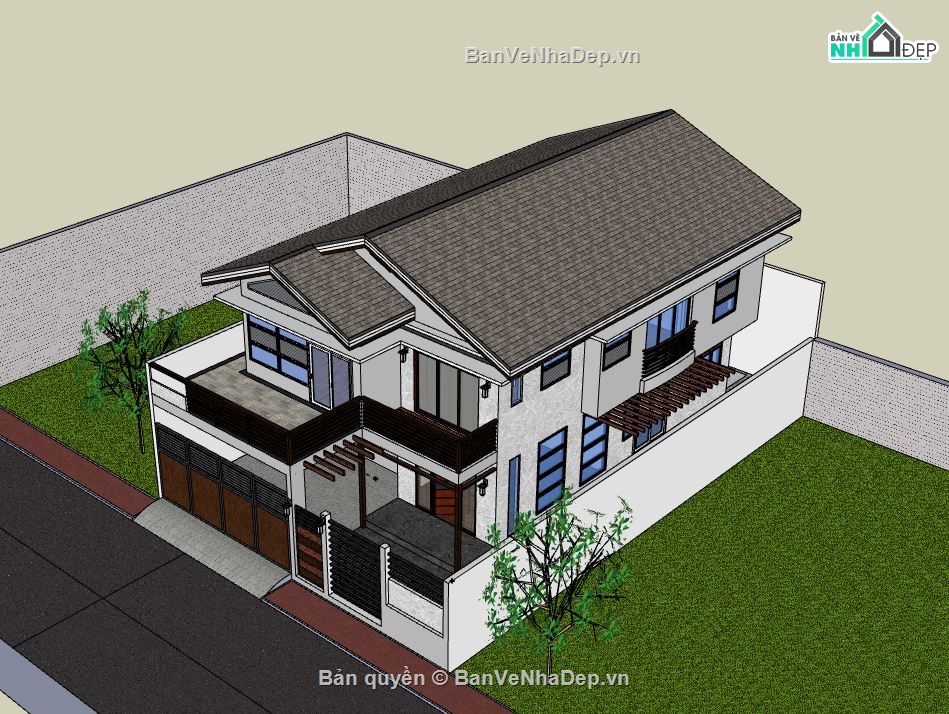 Biệt thự 2 tầng,model su biệt thự 2 tầng,sketchup biệt thự 2 tầng