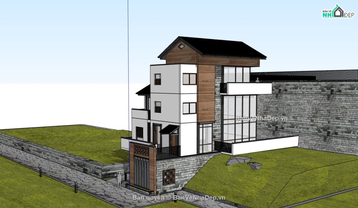 biệt thự 3 tầng,model su biêt thự,file sketchup biệt thự 3 tầng